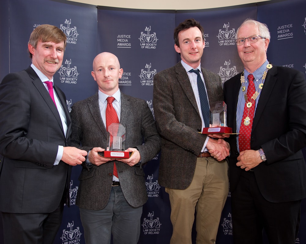 DG Ken Murphy and President Michael Quinlan with John Burke and Colm O Mongain of RTE style=