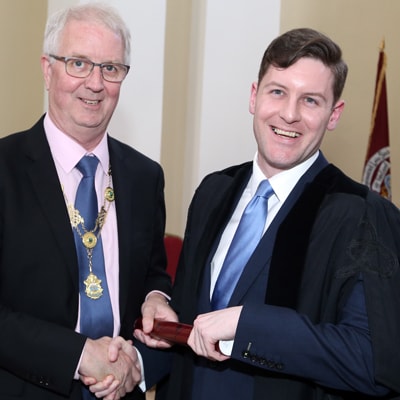 Law Society President Michael Quinlan with Emmet Connolly of A&L Goodbody style=