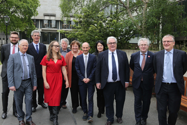 David Fennelly of Trinity, Philip O’Leary, of Legal Aid Board, Director of JUSTICE, Andrea Coomber; Justice of British Supreme Court Lord Michael Briggs, Chief Commissioner of Northern Ireland Human Rights Commission, Les Allamby, FLAC's Eilis Barry, Mark Bell, Trinity College,  Chief Justice Frank Clarke, Attorney General, Séamus Woulfe and Peter Ward SC style=