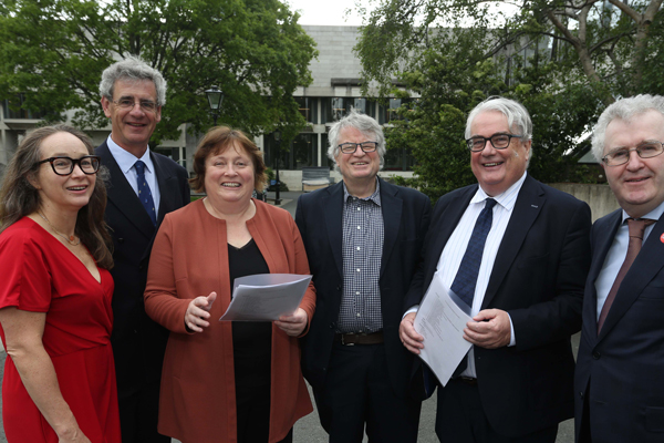 Director of JUSTICE, Andrea Coomber, Justice of the British Supreme Court, Lord Michael Briggs, FLAC's Eilis Barry; Chief Commissioner of the Northern Ireland Human Rights Commission, Les Allamby; Chief Justice Frank Clarke and Attorney General, Séamus Woulfe style=