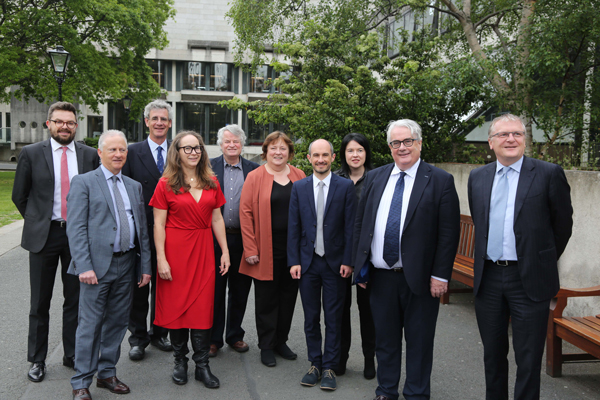 David Fennelly of Trinity, Philip O'Leary, Legal Aid Board, Andrea Coomber, Justice of British Supreme Court, Lord Michael Briggs; Chief Commissioner of Northern Ireland Human Rights Commission, Les Allamby, FLAC's Eilis Barry, Mark Bell of Trinity  Chief Justice Frank Clarke, Attorney General, Séamus Woulfe and Peter Ward style=