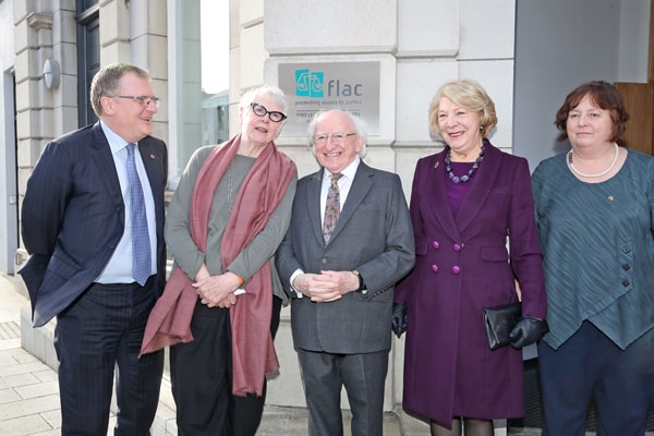 FLAC chair Peter Ward, Shivaun O’Casey, daughter of Sean O’Casey, President Michael D Higgins, Sabina Higgins and Eilis Barry of FLAC  style=