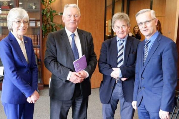 Patricia Rickard-Clarke, former LRC Commissioner, Gavin Rolston SC, Justice Declan Budd, former LRC President, and Commissioner Raymond Byrne of LRC style=