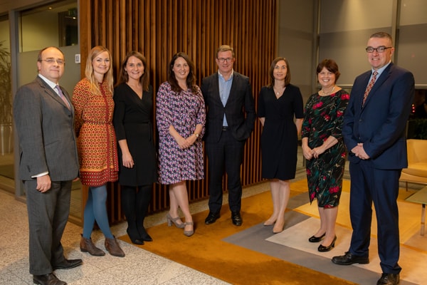 Eamonn Conlon (head of pro bono, ALG), Rachel Power (PILA and FLAC), Sarah Farrelly (TrustLaw), Eithne Lynch (pro bono associate, ALG) Julian Yarr (managing partner, ALG), Carolann Minnock (pro bono associate, Arthur Cox), Wendy Young (president, KIND), Larry Donnelly (NUI Galway) style=