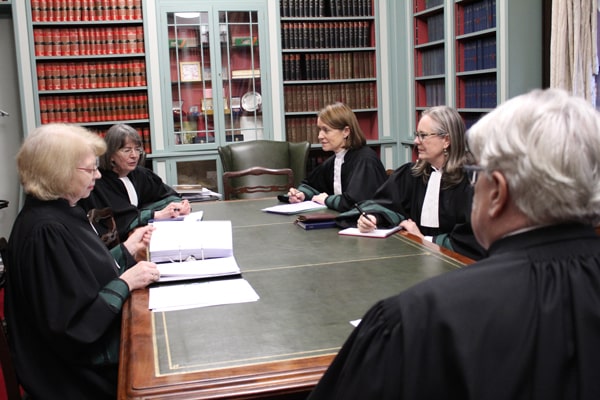 Judges Elizabeth Dunne, Iseult O’Malley, Mary Irvine and Marie Baker with Chief Justice Frank Clarke  style=