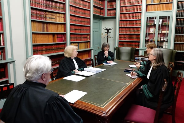 Judges Elizabeth Dunne, Iseult O’Malley, Mary Irvine and Marie Baker with Chief Justice Frank Clarke  style=