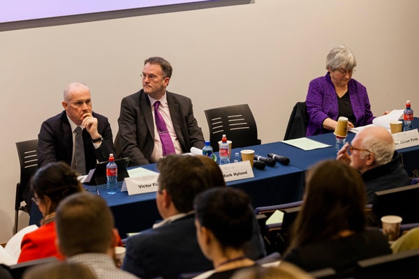 Victor Finn (chief executive, Irish Music Rights Organisation), Dr Mark Hyland (Law Society IMRO Adjunct Professor of Intellectual Property) and Professor Alison Firth (Visiting Professor Newcastle Law School, Newcastle University) style=