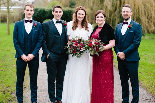 The happy couple with bridesmaid Aisling O'Rourke and the groom's brothers Eoin and Donal style=