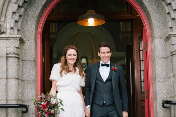 Newly-weds emerge from St Oliver Plunkett's Church in Blackrock, Co Louth style=