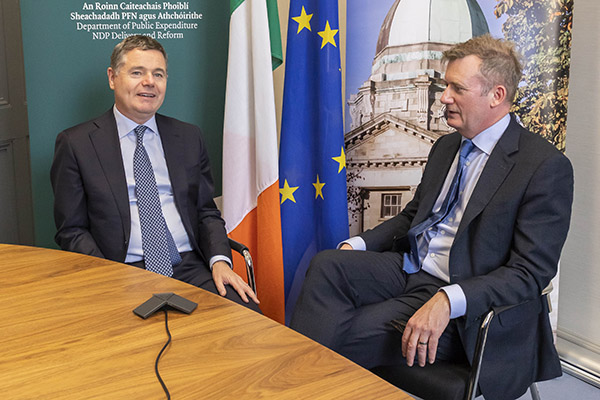 Law Society Director General Mark Garrett in conversation with Finance Minister Paschal Donohue style=